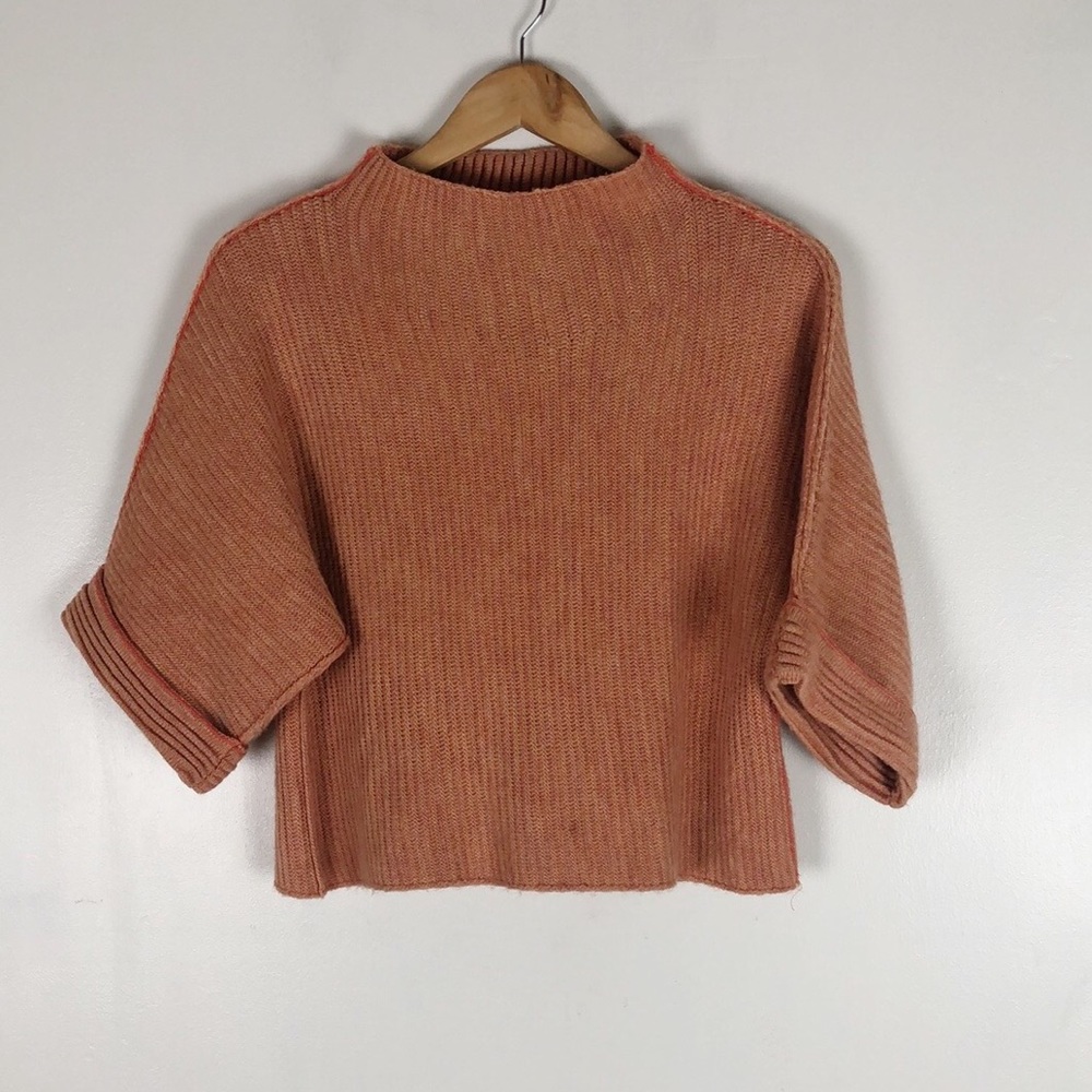 Anthropologie Moth Orange Chunky Knit Mock Neck Sweater Sz XS